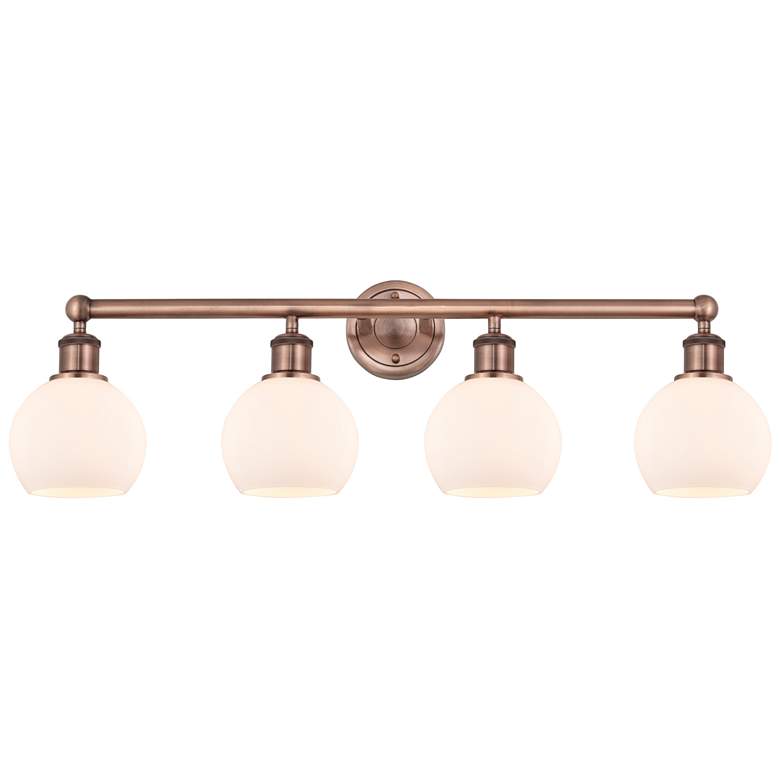 Image 1 Athens 33"W 4 Light Antique Copper Bath Vanity Light With Matte White