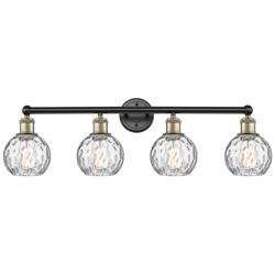Athens 33&quot;W 4 Light Black Antique Brass Bath Light With Water Glass Sh