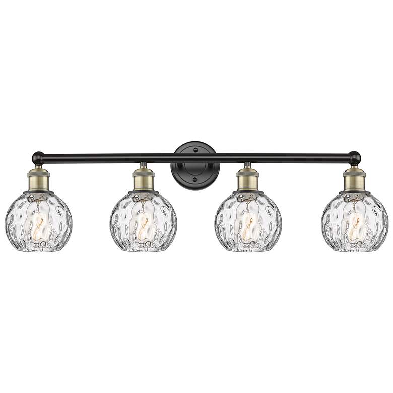 Image 1 Athens 33 inchW 4 Light Black Antique Brass Bath Light With Water Glass Sh