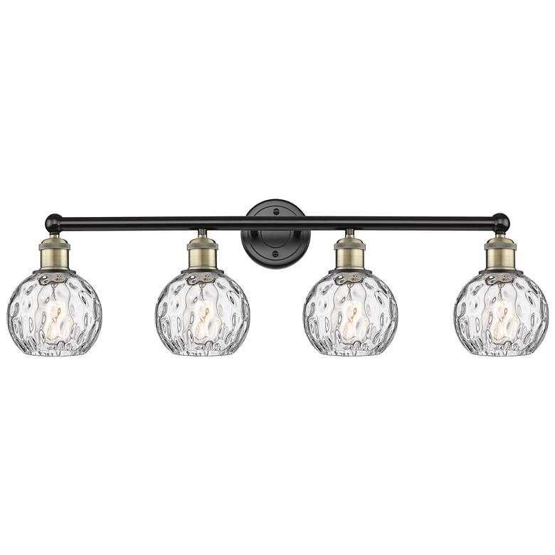 Image 1 Athens 33"W 4 Light Black Antique Brass Bath Light With Water Glass Sh