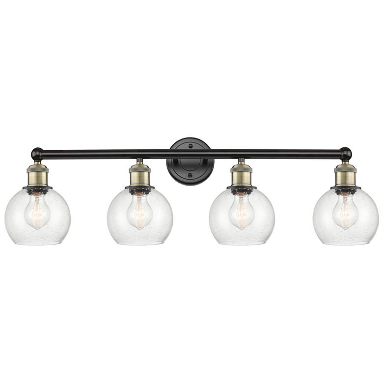 Image 1 Athens 33"W 4 Light Black Antique Brass Bath Vanity Light With Seedy S