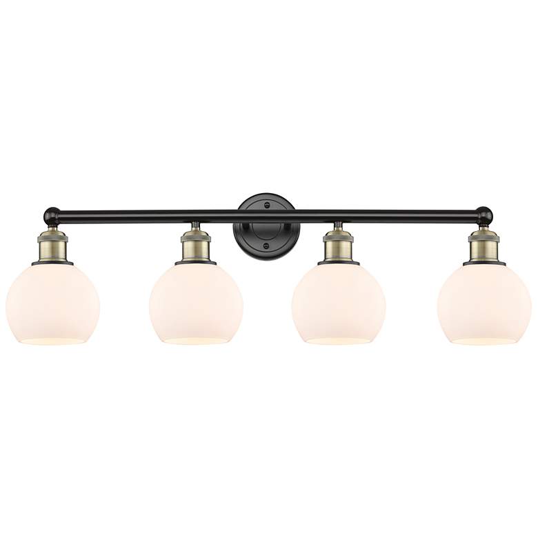 Image 1 Athens 33"W 4 Light Black Antique Brass Bath Vanity Light With White S