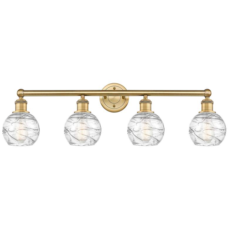 Image 1 Athens 33"W 4 Light Brushed Brass Bath Light With Clear Deco Swirl Sha