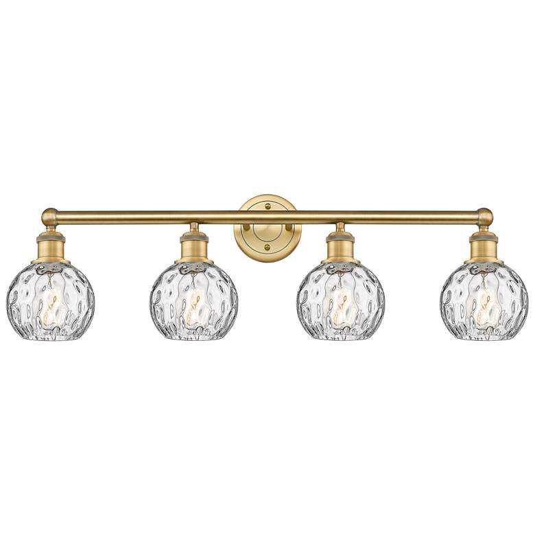 Image 1 Athens 33"W 4 Light Brushed Brass Bath Light With Clear Water Glass Sh