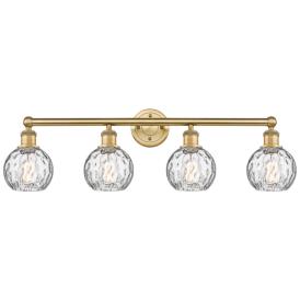Athens 33"W 4 Light Brushed Brass Bath Light With Clear Water Glass Sh Athens 33"W 4 Light Brushed Brass Bath Light With Clear Water Glass Sh