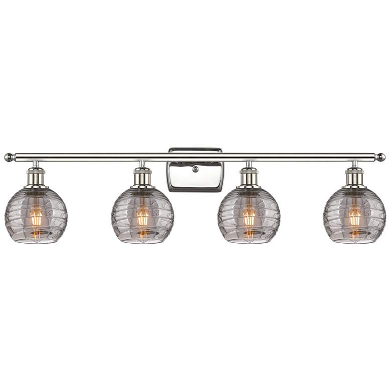 Image 1 Athens 35.88"W 4-Light Polished Nickel Bath Light w/ Smoke Swirl Shade