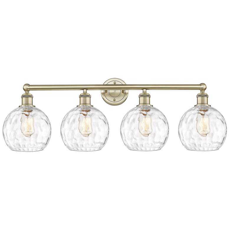 Image 1 Athens 35"W 4 Light Antique Brass Bath Vanity Light w/ Water Glass Sha