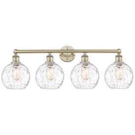 Athens 35"W 4 Light Antique Brass Bath Vanity Light w/ Water Glass Sha Athens 35"W 4 Light Antique Brass Bath Vanity Light w/ Water Glass Sha