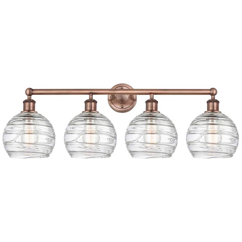 Image 1 Athens 35"W 4 Light Antique Copper Bath Vanity Light w/ Deco Swirl Sha