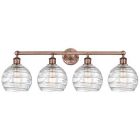Athens 35"W 4 Light Antique Copper Bath Vanity Light w/ Deco Swirl Sha Athens 35"W 4 Light Antique Copper Bath Vanity Light w/ Deco Swirl Sha