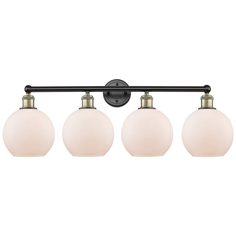 Image 1 Athens 35"W 4 Light Black Antique Brass Bath Vanity Light With White S