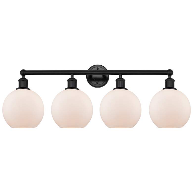Image 1 Athens 35"W 4 Light Matte Black Bath Vanity Light With Matte White Sha
