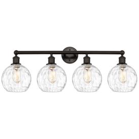 Athens 35"W 4 Light Oil Rubbed Bronze Bath Light w/ Water Glass Shade Athens 35"W 4 Light Oil Rubbed Bronze Bath Light w/ Water Glass Shade