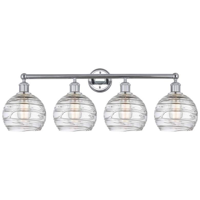 Image 1 Athens 35"W 4 Light Polished Chrome Bath Vanity Light w/ Deco Swirl Sh