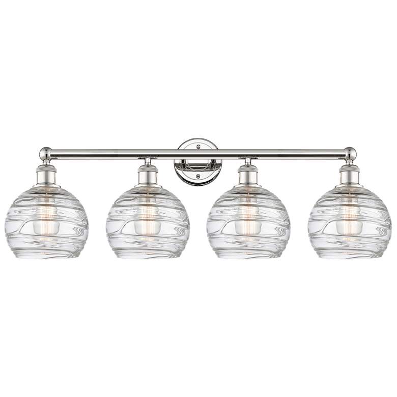 Image 1 Athens 35"W 4 Light Polished Nickel Bath Vanity Light w/ Deco Swirl Sh