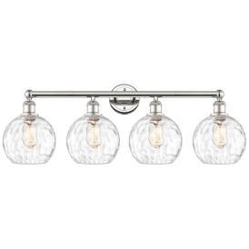 Athens 35"W 4 Light Polished Nickel Bath Vanity Light w/ Water Glass S Athens 35"W 4 Light Polished Nickel Bath Vanity Light w/ Water Glass S