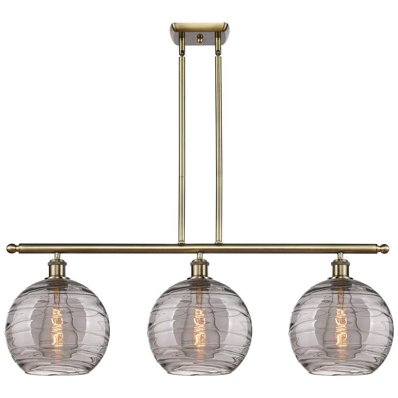 Image 1 Athens 36.5"W 3-Light Antique Brass Stem Island Light w/ Smoke Swirl S