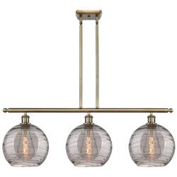 Athens 36.5"W 3-Light Antique Brass Stem Island Light w/ Smoke Swirl S