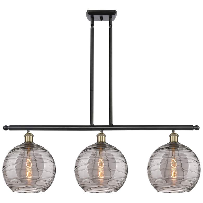 Image 1 Athens 36.5"W 3-Light Black Brass Stem Island Light w/ Smoke Swirl Sha
