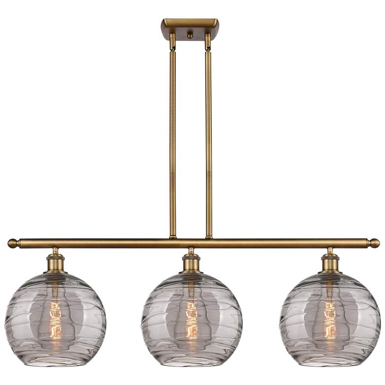 Image 1 Athens 36.5"W 3-Light Brushed Brass Stem Island Light w/ Smoke Swirl S