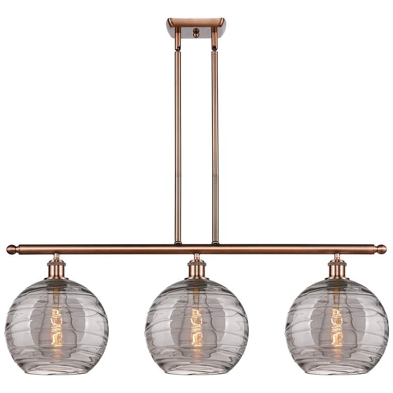 Image 1 Athens 36.5"W 3-Light Copper Stem Island Light w/ Smoke Swirl Shade