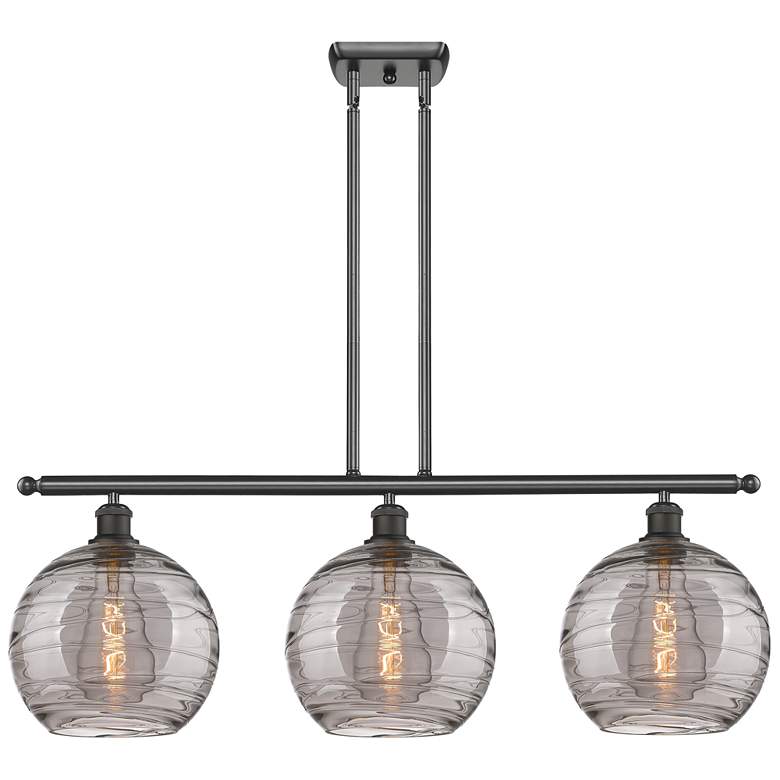 Image 1 Athens 36.5"W 3-Light Oiled Bronze Stem Island Light w/ Smoke Swirl Sh