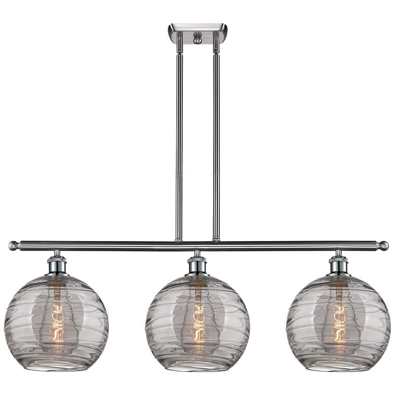 Image 1 Athens 36.5"W 3-Light Satin Nickel Stem Island Light w/ Smoke Swirl Sh