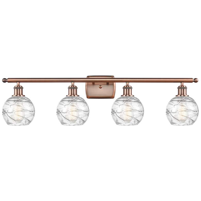 Image 1 Athens 36 inch 4-Light Antique Copper Bath Light w/ Clear Deco Swirl Shade