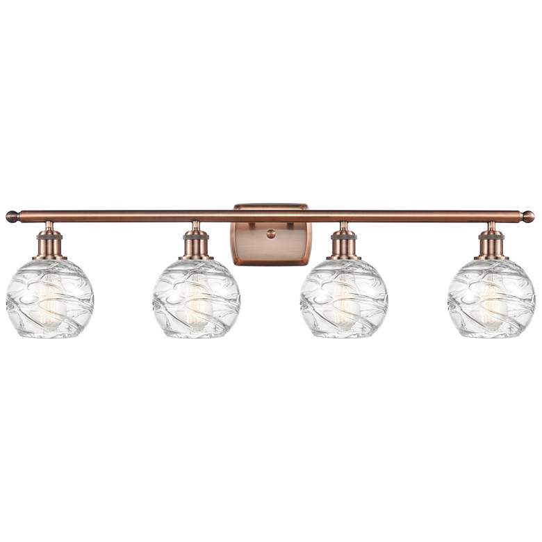 Image 1 Athens 36" 4-Light Antique Copper Bath Light w/ Clear Deco Swirl Shade
