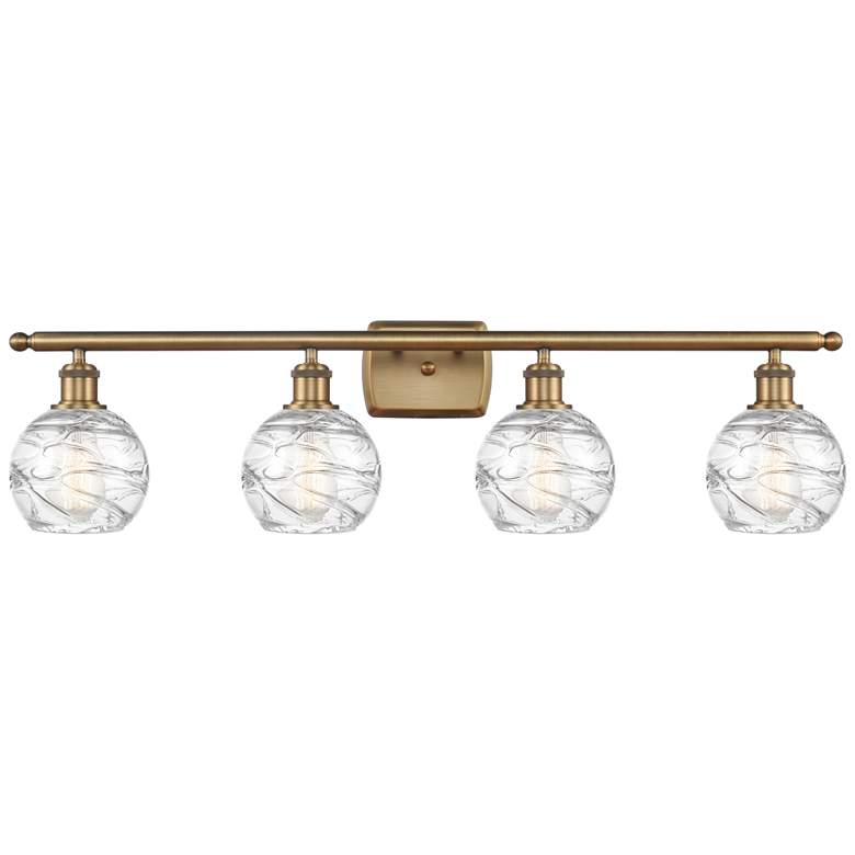 Image 1 Athens 36 inch 4-Light Brushed Brass Bath Light w/ Clear Deco Swirl Shade