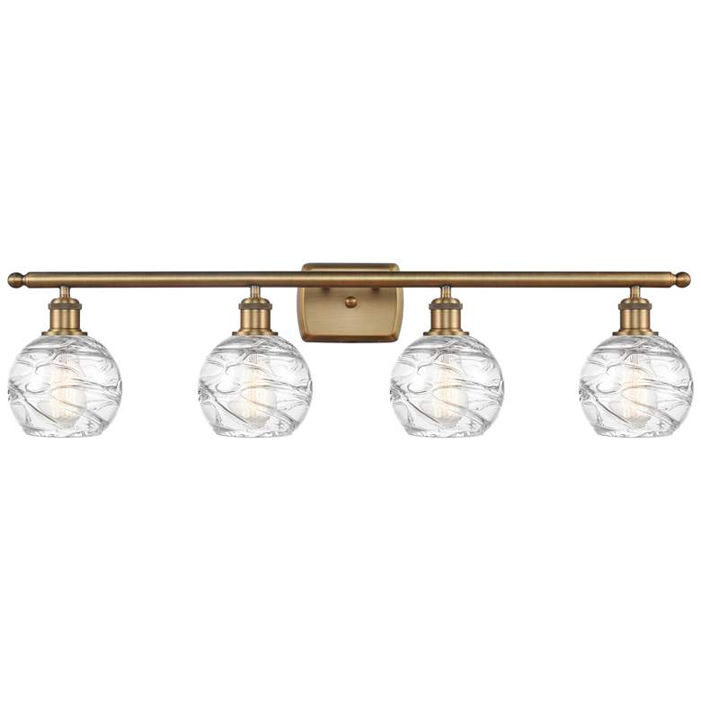 Image 1 Athens 36" 4-Light Brushed Brass Bath Light w/ Clear Deco Swirl Shade