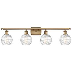 Athens 36" 4-Light Brushed Brass Bath Light w/ Clear Deco Swirl Shade