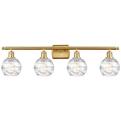 Athens 36" 4-Light Satin Gold Bath Light w/ Clear Deco Swirl Shade