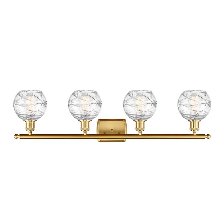 Image 3 Athens 36 inch 4-Light Satin Gold Bath Light w/ Clear Deco Swirl Shade more views