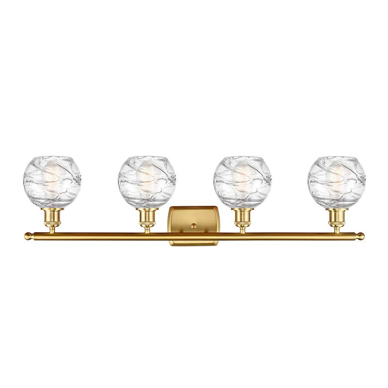 Image 3 Athens 36" 4-Light Satin Gold Bath Light w/ Clear Deco Swirl Shade more views