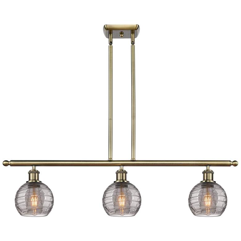 Image 1 Athens 36"W 3-Light Antique Brass Stem Island Light w/ 6" Smoke S