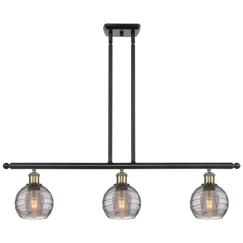 Image 1 Athens 36"W 3-Light Black Brass Stem Island Light w/ 6" Smoke Swi