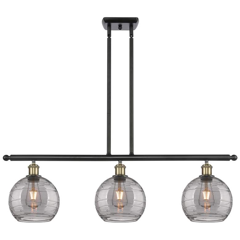 Image 1 Athens 36"W 3-Light Black Brass Stem Island Light w/ 8" Smoke Swi