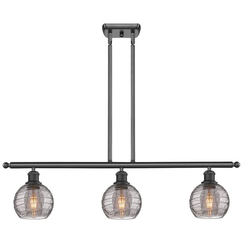 Image 1 Athens 36"W 3-Light Black Stem Island Light w/ 6" Smoke Swirl Sha