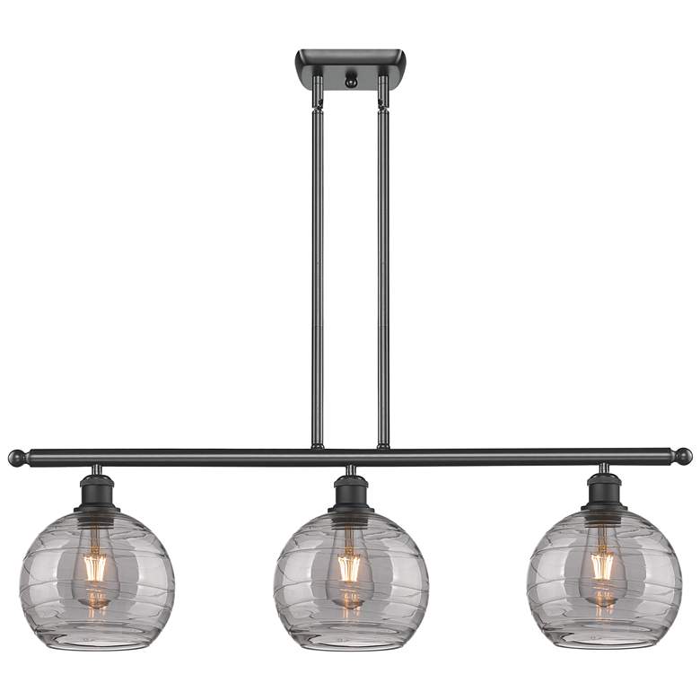 Image 1 Athens 36"W 3-Light Black Stem Island Light w/ 8" Smoke Swirl Sha
