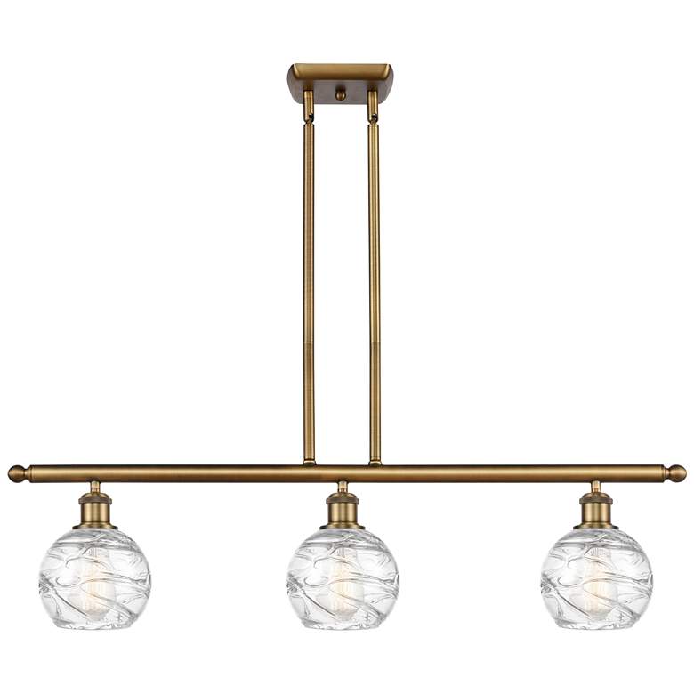 Image 1 Athens 36"W 3 Light Brushed Brass Island Light w/ Deco Swirl Shade