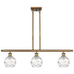 Athens 36"W 3 Light Brushed Brass Island Light w/ Deco Swirl Shade