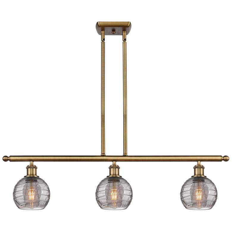 Image 1 Athens 36"W 3-Light Brushed Brass Stem Island Light w/ 6" Smoke S