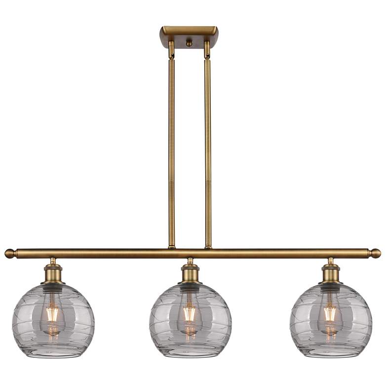 Image 1 Athens 36"W 3-Light Brushed Brass Stem Island Light w/ 8" Smoke S