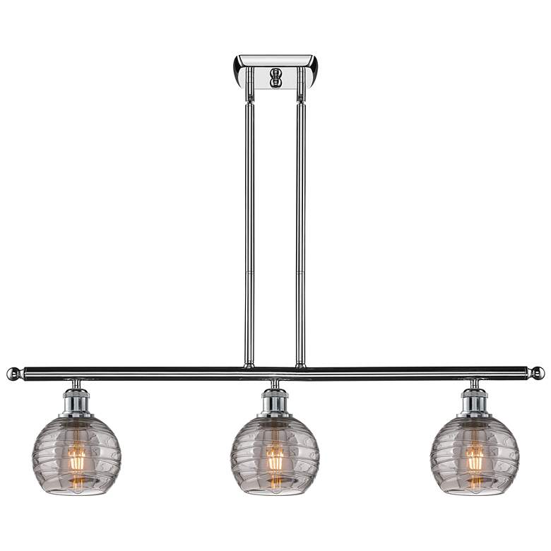 Image 1 Athens 36"W 3-Light Chrome Stem Island Light w/ 6" Smoke Swirl Sh
