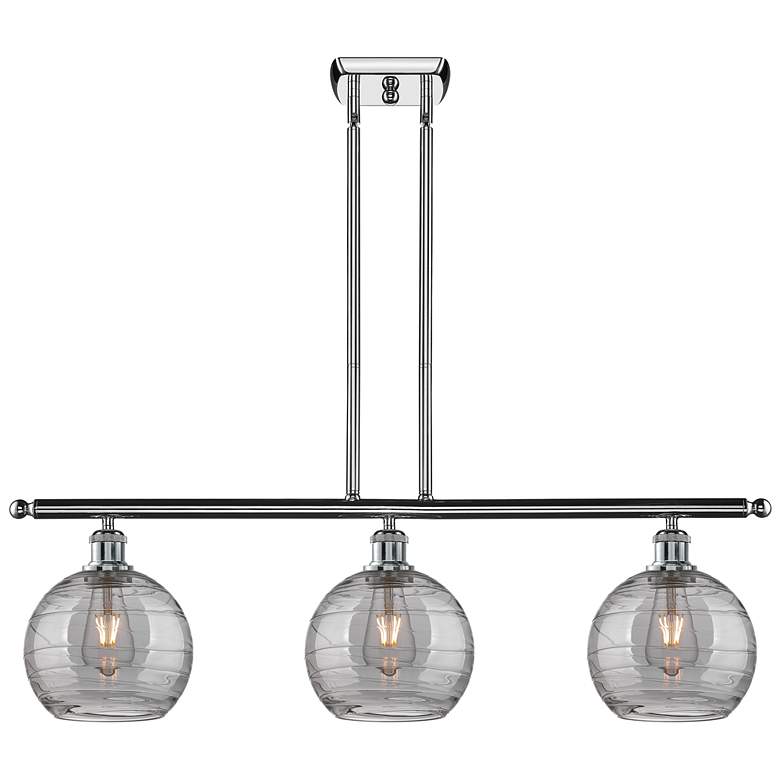 Image 1 Athens 36"W 3-Light Chrome Stem Island Light w/ 8" Smoke Swirl Sh
