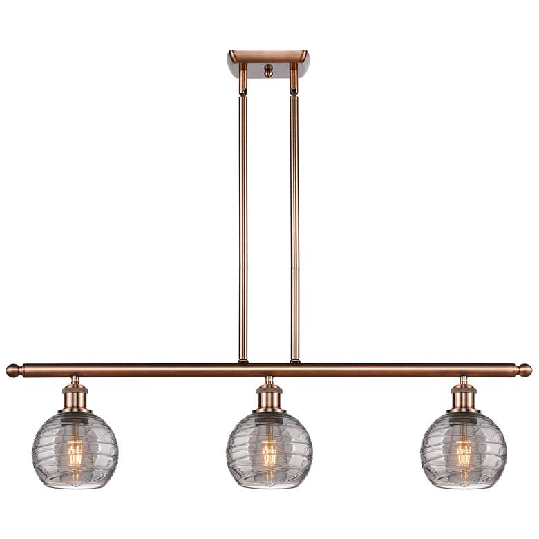 Image 1 Athens 36"W 3-Light Copper Stem Island Light w/ 6" Smoke Swirl Sh