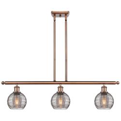 Athens 36"W 3-Light Copper Stem Island Light w/ 6" Smoke Swirl Sh