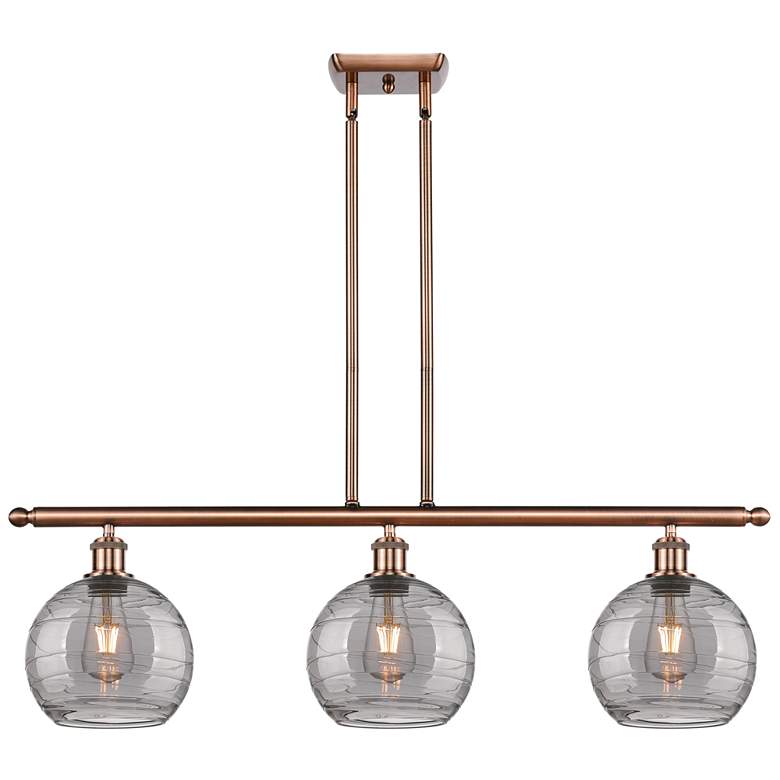 Image 1 Athens 36"W 3-Light Copper Stem Island Light w/ 8" Smoke Swirl Sh