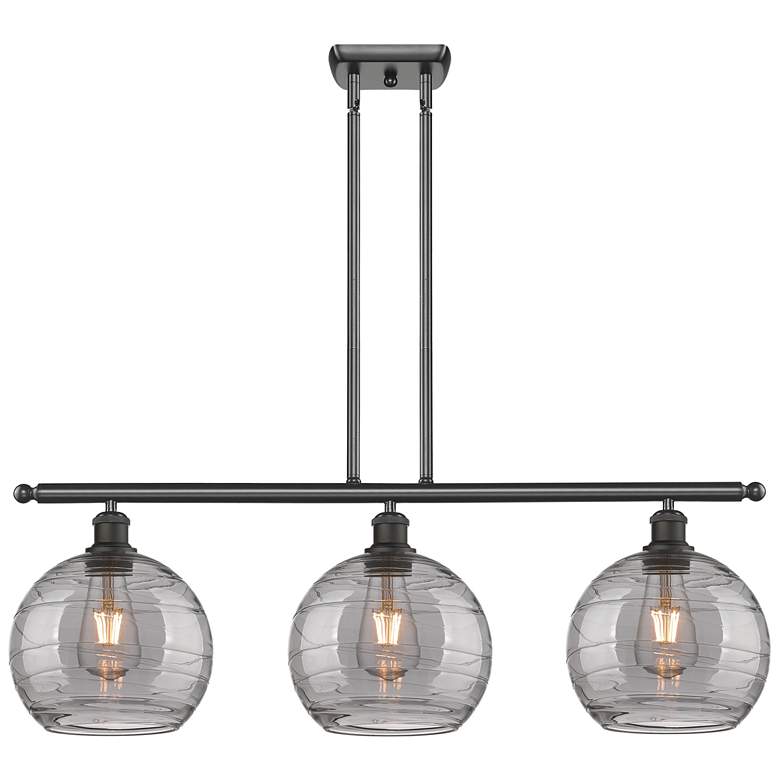 Image 1 Athens 36"W 3-Light Oiled Bronze Stem Island Light w/ 8" Smoke Sw